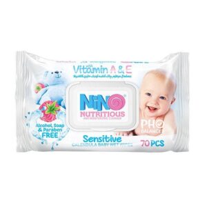 دستمال مرطوب کودک حاوی کالاندولا 70 برگي ميوه ای درب دار نینو