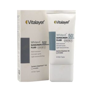 فلوئید ضد آفتاب SPF 50 ویتالیر مدل Whitevit مناسب انواع پوست کدر و دارای لک حجم 50 میلی لیتر - بی رنگ