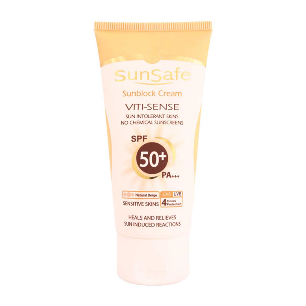 کرم ضد آفتاب فاقد جاذب های شیمیایی SPF50 سان سیف